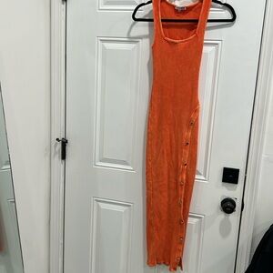 Maxi mineral wash orange dress with slit. Size L.